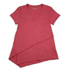 Soft Surroundings Asymmetrical Raw Hem Short Sleeve Top Peach Pink Women XS Tee